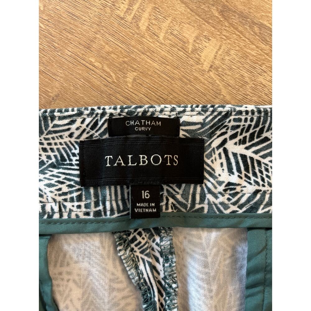 Talbots Chatham Curvy Palm Leaf Print Pants Size 16 Side Zip Stretch Straight - Picture 5 of 9